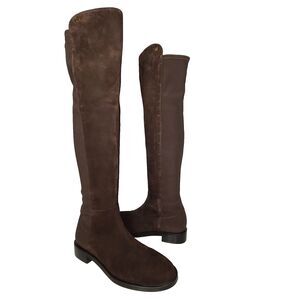 Stuart Weitzman OTK Tall Boots Keelan Brown Suede Pull On Flat Women Sz 7.5 New
